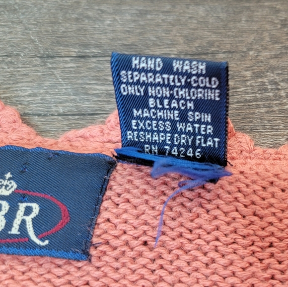 90s Vintg OBR Floral Crochet Open Knit Chunky Cardigan Womens L Rusty Coral Cott - Picture 10 of 10